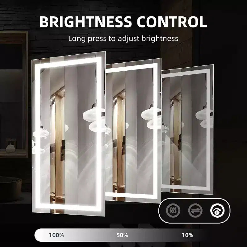 Specchio da bagno, specchi da parete dimmerabili senza interruzioni in vetro temperato con anti-appannamento, anti-frantumazione, memoria, 3 colori