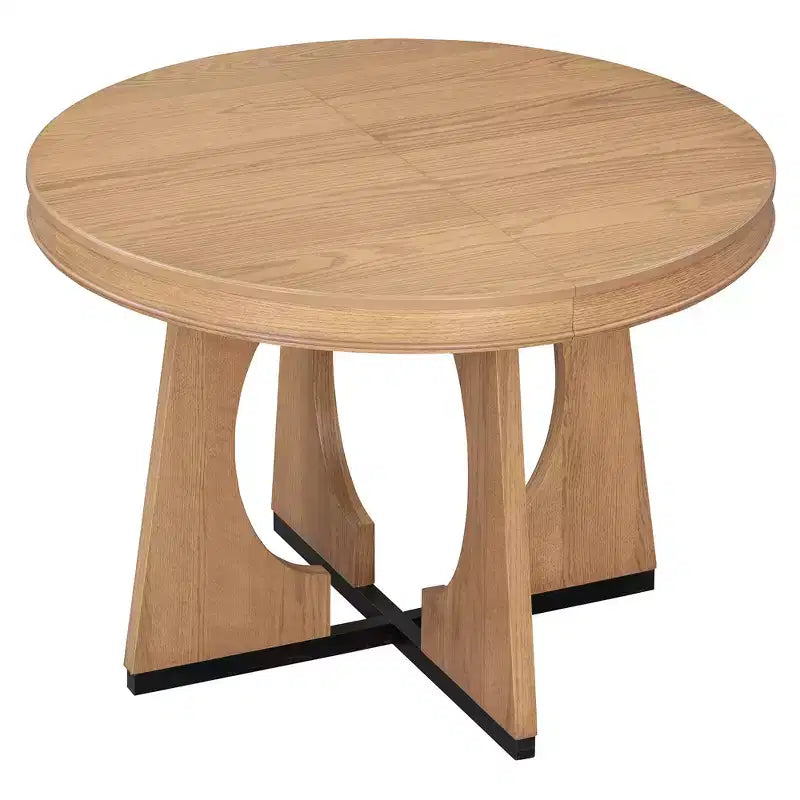 Set da pranzo rotondo allungabile in stile rustico per 4 persone, tavolo rotondo da cucina in legno con prolunga, 4 sedie imbottite per sala da pranzo