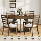Set da pranzo rotondo allungabile in stile rustico per 4 persone, tavolo rotondo da cucina in legno con prolunga, 4 sedie imbottite per sala da pranzo