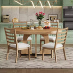 Set da pranzo rotondo allungabile in stile rustico per 4 persone, tavolo rotondo da cucina in legno con prolunga, 4 sedie imbottite per sala da pranzo