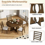 Set da pranzo rotondo allungabile in stile rustico per 4 persone, tavolo rotondo da cucina in legno con prolunga, 4 sedie imbottite per sala da pranzo
