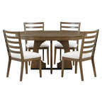 Set da pranzo rotondo allungabile in stile rustico per 4 persone, tavolo rotondo da cucina in legno con prolunga, 4 sedie imbottite per sala da pranzo