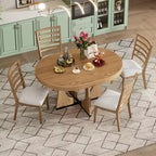 Set da pranzo rotondo allungabile in stile rustico per 4 persone, tavolo rotondo da cucina in legno con prolunga, 4 sedie imbottite per sala da pranzo