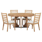 Set da pranzo rotondo allungabile in stile rustico per 4 persone, tavolo rotondo da cucina in legno con prolunga, 4 sedie imbottite per sala da pranzo