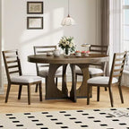Set da pranzo rotondo allungabile in stile rustico per 4 persone, tavolo rotondo da cucina in legno con prolunga, 4 sedie imbottite per sala da pranzo