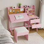 Acekool Set Scrivania e Sedia per Bambini, Scrivania Inclinabile Regolabile con Cassetti e Pannello in Sughero, per Bambini dai 3 agli 8 Anni, Bianco/Rosa/Blu