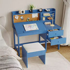 Acekool Set Scrivania e Sedia per Bambini, Scrivania Inclinabile Regolabile con Cassetti e Pannello in Sughero, per Bambini dai 3 agli 8 Anni, Bianco/Rosa/Blu