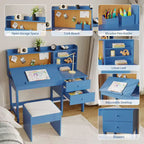 Acekool Set Scrivania e Sedia per Bambini, Scrivania Inclinabile Regolabile con Cassetti e Pannello in Sughero, per Bambini dai 3 agli 8 Anni, Bianco/Rosa/Blu