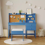 Acekool Set Scrivania e Sedia per Bambini, Scrivania Inclinabile Regolabile con Cassetti e Pannello in Sughero, per Bambini dai 3 agli 8 Anni, Bianco/Rosa/Blu