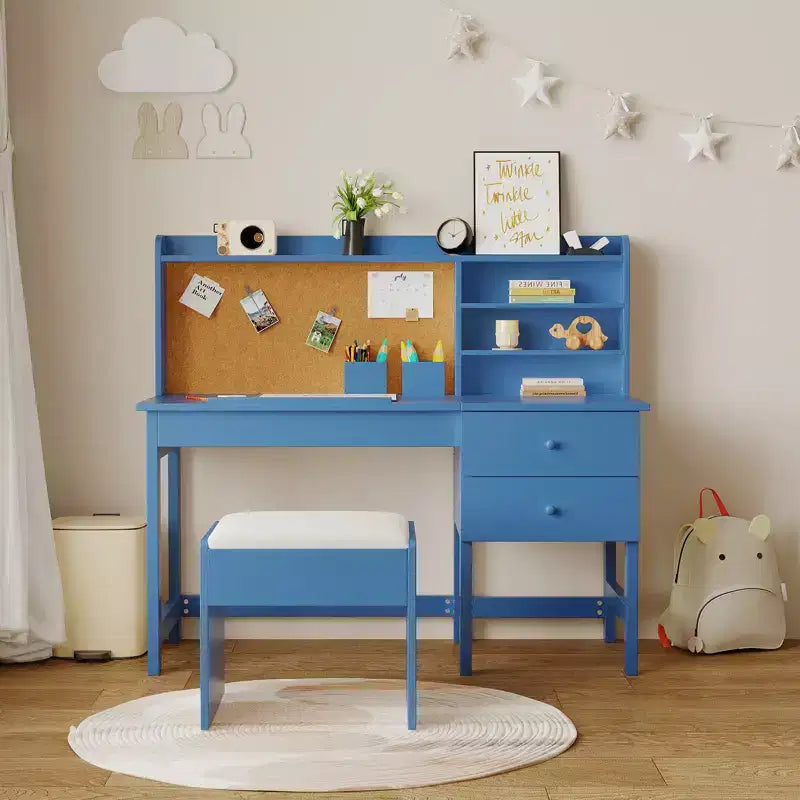 Acekool Set Scrivania e Sedia per Bambini, Scrivania Inclinabile Regolabile con Cassetti e Pannello in Sughero, per Bambini dai 3 agli 8 Anni, Bianco/Rosa/Blu
