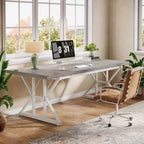 Scrivania grande direzionale Lantine da 70,86 pollici, scrivania industriale per ufficio domestico, semplice tavolo lungo da scrittura e studio, mobili per ufficio (grigio/bianco)