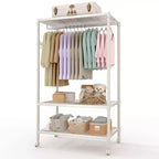 Appendiabiti mobile resistente con ripiani regolabili, organizer portatile in metallo per vestiti, armadio portatile per appendere i vestiti, beige