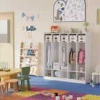 Porte-manteaux de classe à 5 sections avec 10 casiers et crochets - Organiseur de rangement de garderie pour l'école, la crèche, la maternelle et la maison