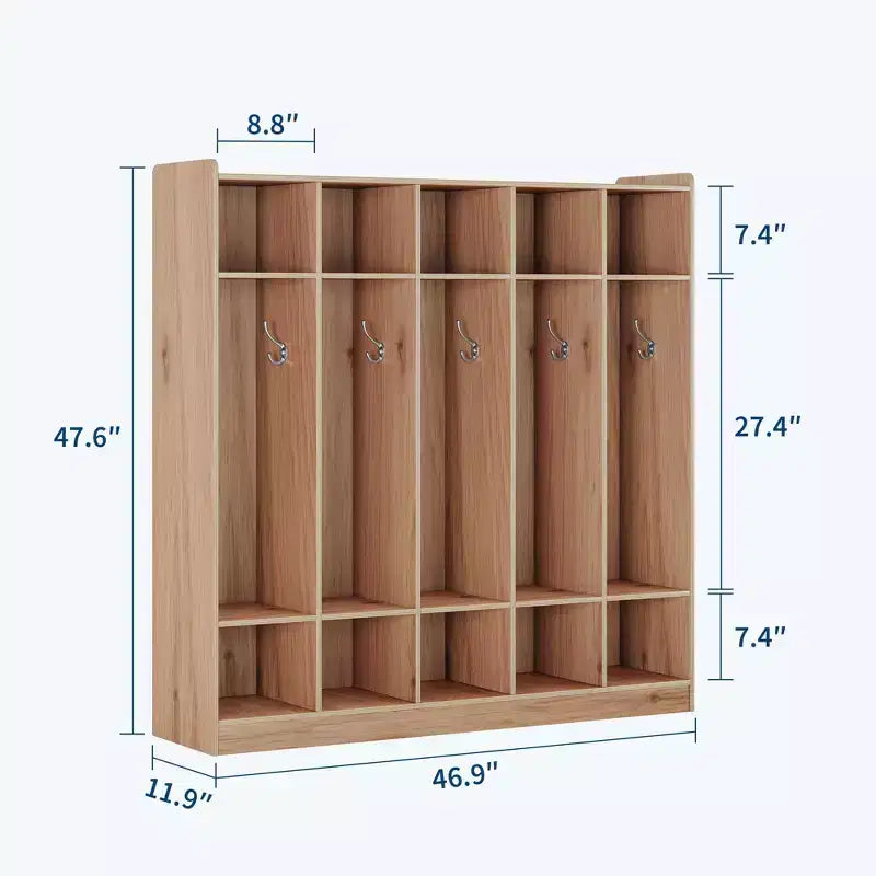 Porte-manteaux de classe à 5 sections avec 10 casiers et crochets - Organiseur de rangement de garderie pour l'école, la crèche, la maternelle et la maison