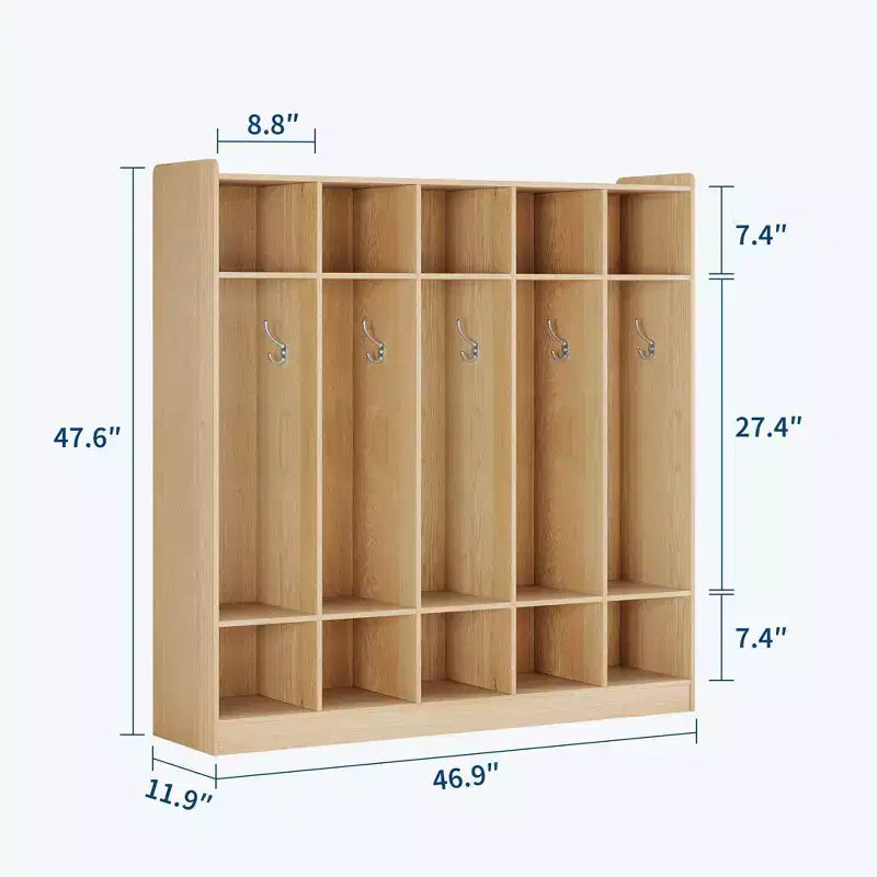 Porte-manteaux de classe à 5 sections avec 10 casiers et crochets - Organiseur de rangement de garderie pour l'école, la crèche, la maternelle et la maison