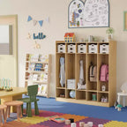 Porte-manteaux de classe à 5 sections avec 10 casiers et crochets - Organiseur de rangement de garderie pour l'école, la crèche, la maternelle et la maison