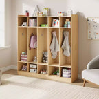 Porte-manteaux de classe à 5 sections avec 10 casiers et crochets - Organiseur de rangement de garderie pour l'école, la crèche, la maternelle et la maison
