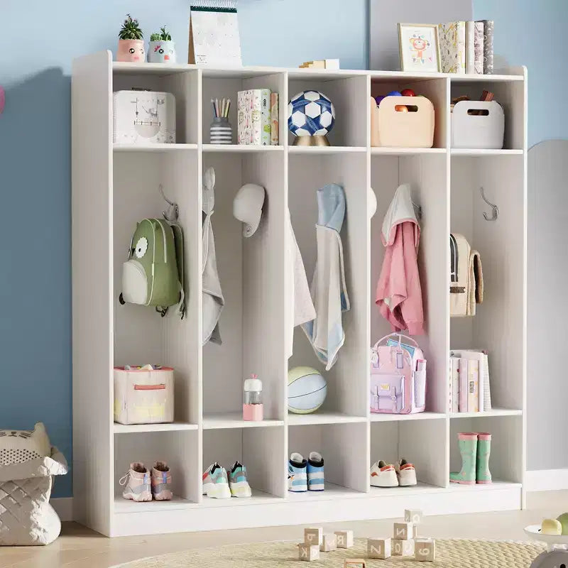 Porte-manteaux de classe à 5 sections avec 10 casiers et crochets - Organiseur de rangement de garderie pour l'école, la crèche, la maternelle et la maison