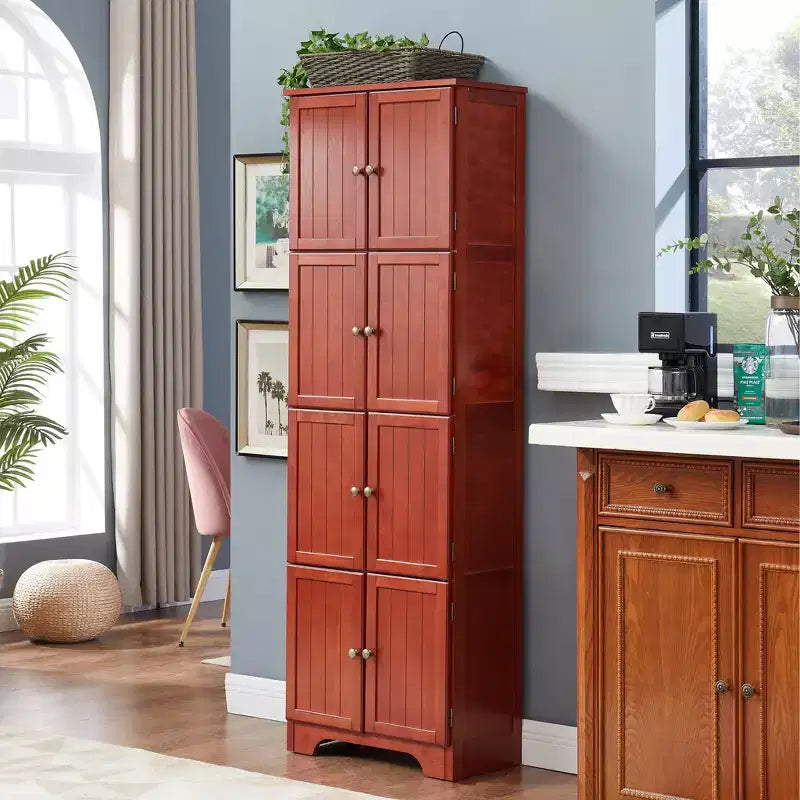 Mobile Alto da Fattoria con 8 Ante, Dispensa da Cucina in Legno da 183 cm con 4 Ripiani, Scaffale a 4 Livelli Autoportante, Scaffale per Soggiorno
