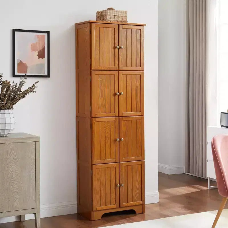 Mobile Alto da Fattoria con 8 Ante, Dispensa da Cucina in Legno da 183 cm con 4 Ripiani, Scaffale a 4 Livelli Autoportante, Scaffale per Soggiorno