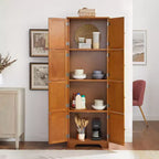 Mobile Alto da Fattoria con 8 Ante, Dispensa da Cucina in Legno da 183 cm con 4 Ripiani, Scaffale a 4 Livelli Autoportante, Scaffale per Soggiorno