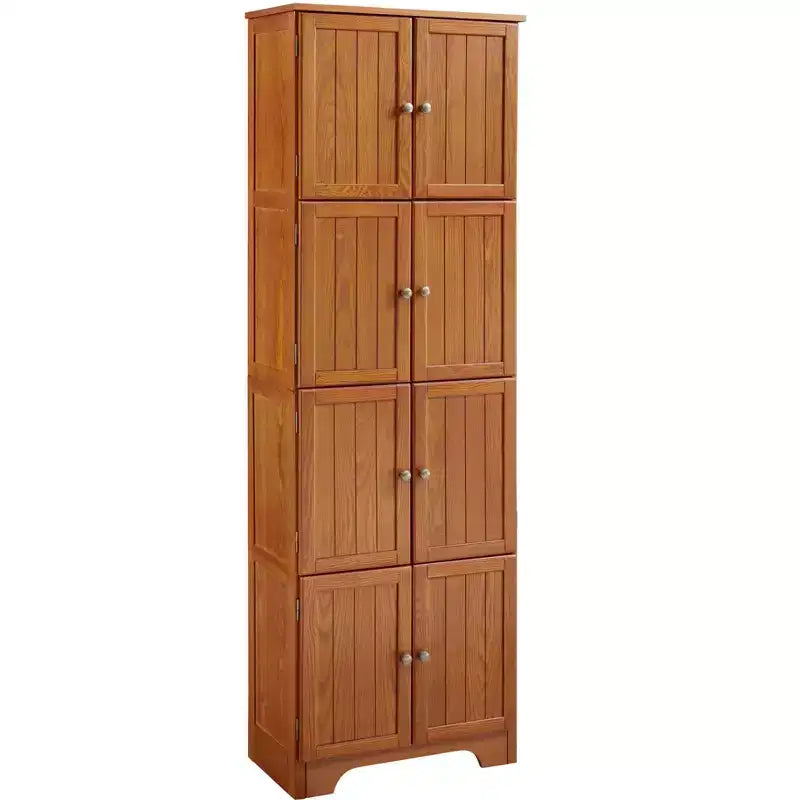 Mobile Alto da Fattoria con 8 Ante, Dispensa da Cucina in Legno da 183 cm con 4 Ripiani, Scaffale a 4 Livelli Autoportante, Scaffale per Soggiorno