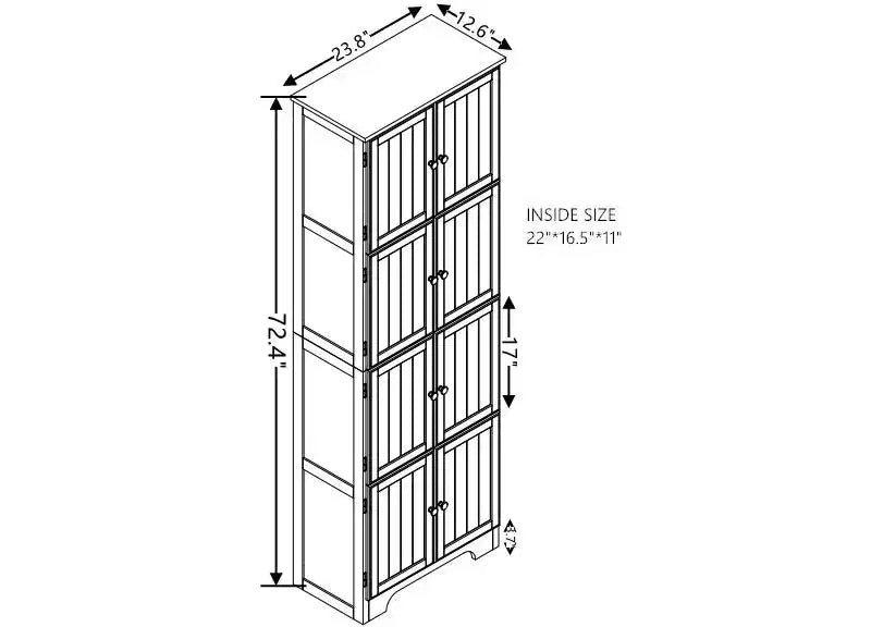 Mobile Alto da Fattoria con 8 Ante, Dispensa da Cucina in Legno da 183 cm con 4 Ripiani, Scaffale a 4 Livelli Autoportante, Scaffale per Soggiorno