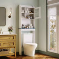 Acekool Over The Toilet Storage Cabinet, Adjustable Shelves, Tempered Glass Doors, White Bathroom Organizer for Small Spaces