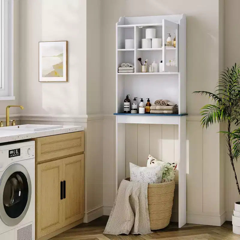Mobiletto da bagno Acekool sopra il WC, mensole regolabili, ante in vetro temperato, organizer da bagno bianco per piccoli spazi