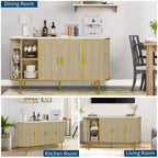 Credenza Buffet con Mobile Contenitore, Mobile Console Scanalato con Piano Effetto Marmo, Mobili Mid-Century per Cucina, Soggiorno, Ingresso