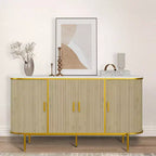 Credenza Buffet con Mobile Contenitore, Mobile Console Scanalato con Piano Effetto Marmo, Mobili Mid-Century per Cucina, Soggiorno, Ingresso