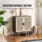 Credenza in Rattan con 2 Ante Magnetiche e Ripiani Regolabili Buffet Nero