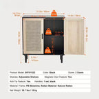 Credenza in Rattan con 2 Ante Magnetiche e Ripiani Regolabili Buffet Nero