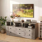 Cassettiera a 6 cassetti con luci, cassettiera in legno da 160 cm con ripiani aperti, mobile TV contenitore per soggiorno, camera da letto, ingresso