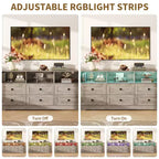 Cassettiera a 6 cassetti con luci, cassettiera in legno da 160 cm con ripiani aperti, mobile TV contenitore per soggiorno, camera da letto, ingresso