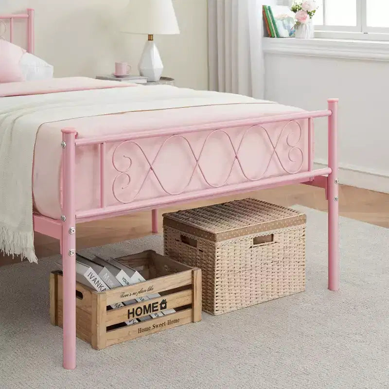 Coolmee Struttura Letto Matrimoniale in Metallo con Testiera e Pediera, Struttura Letto Classica in Metallo con Ornamento in Ferro Battuto