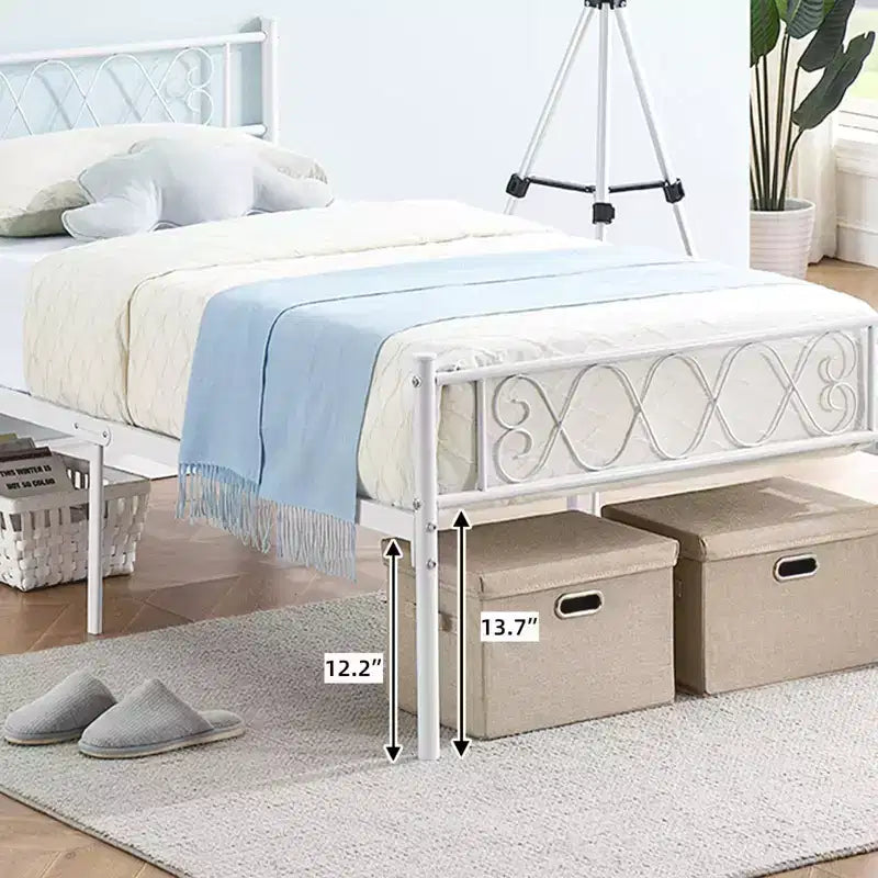 Coolmee Struttura Letto Matrimoniale in Metallo con Testiera e Pediera, Struttura Letto Classica in Metallo con Ornamento in Ferro Battuto