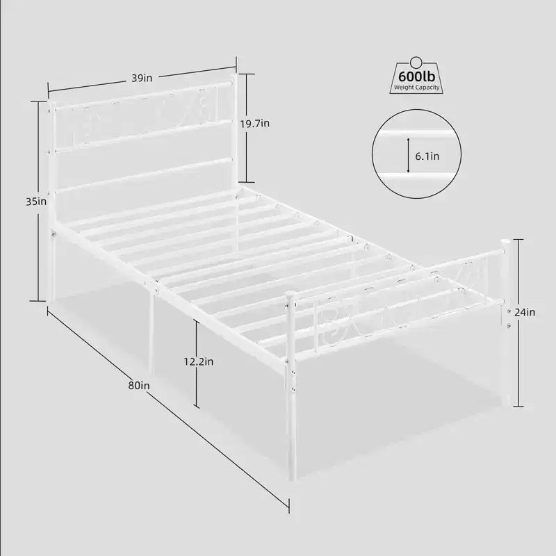 Coolmee Struttura Letto Matrimoniale in Metallo con Testiera e Pediera, Struttura Letto Classica in Metallo con Ornamento in Ferro Battuto
