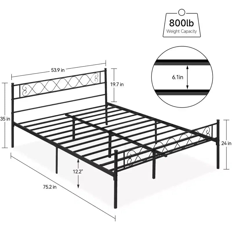 Coolmee Struttura Letto Matrimoniale in Metallo con Testiera e Pediera, Struttura Letto Classica in Metallo con Ornamento in Ferro Battuto