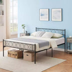 Coolmee Struttura Letto Matrimoniale in Metallo con Testiera e Pediera, Struttura Letto Classica in Metallo con Ornamento in Ferro Battuto