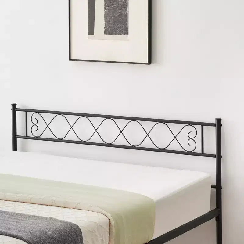 Coolmee Struttura Letto Matrimoniale in Metallo con Testiera e Pediera, Struttura Letto Classica in Metallo con Ornamento in Ferro Battuto
