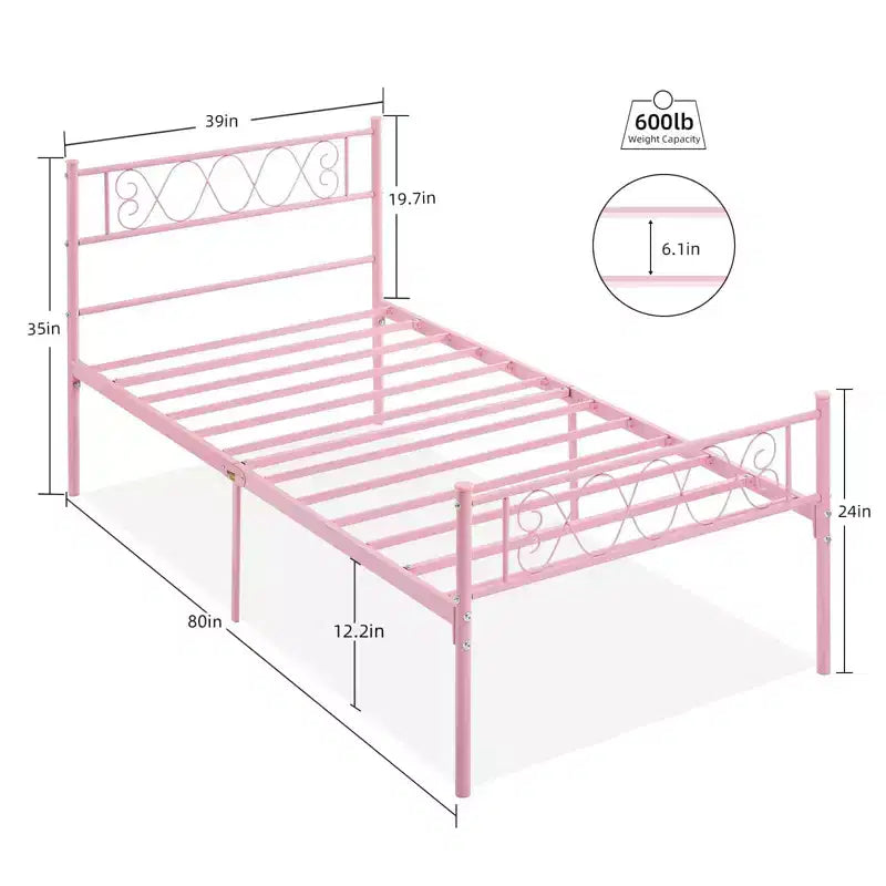 Coolmee Struttura Letto Matrimoniale in Metallo con Testiera e Pediera, Struttura Letto Classica in Metallo con Ornamento in Ferro Battuto