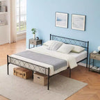 Coolmee Metal Full Size Bed Frame Metal Platform Bed Frame with Headboard and Footboard Classic Bed Frame with Iron-Art Sweet