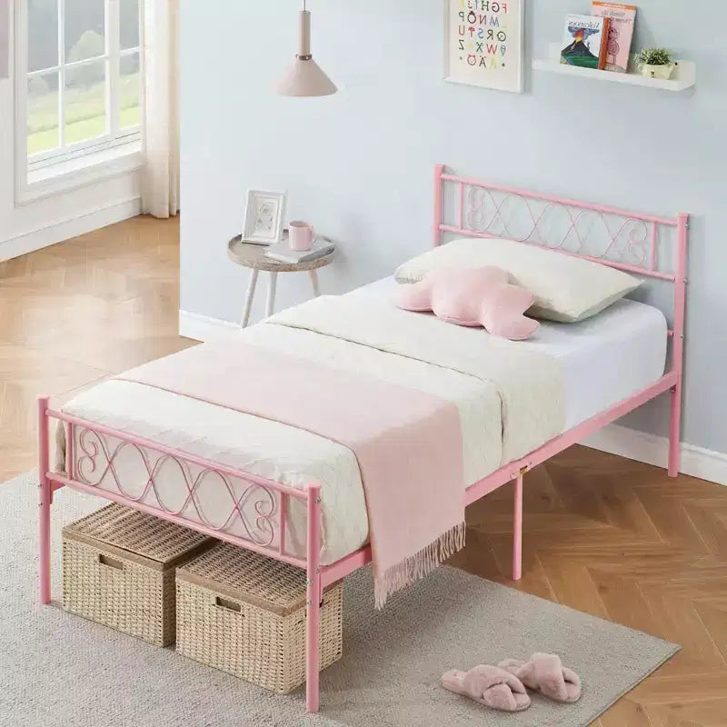 Coolmee Struttura Letto Matrimoniale in Metallo con Testiera e Pediera, Struttura Letto Classica in Metallo con Ornamento in Ferro Battuto