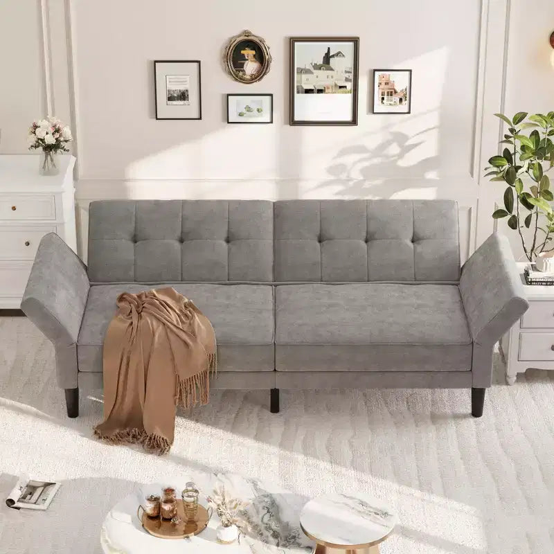 Acekool 89 Divano Letto Futon, Divano Letto Convertibile Moderno con Schienale e Braccioli Regolabili, Divano a 3 Posti
