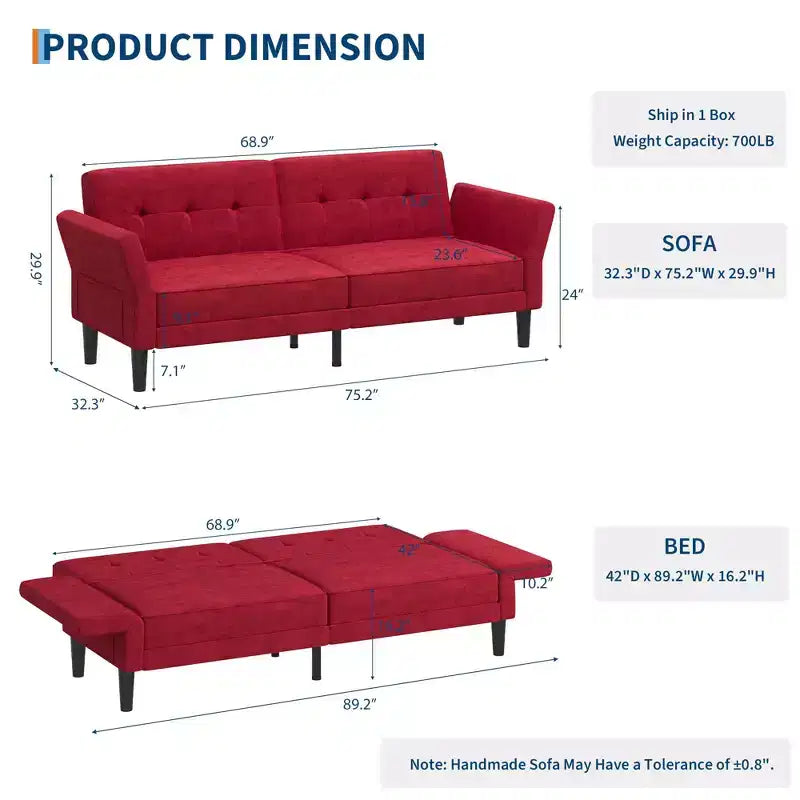 Acekool 89 Divano Letto Futon, Divano Letto Convertibile Moderno con Schienale e Braccioli Regolabili, Divano a 3 Posti