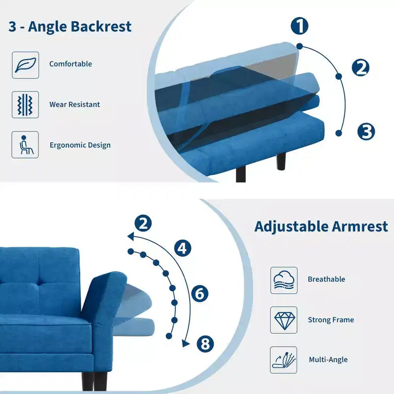 Acekool 89 Divano Letto Futon, Divano Letto Convertibile Moderno con Schienale e Braccioli Regolabili, Divano a 3 Posti