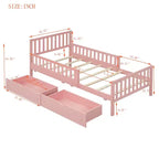 MAYEERTY Letto a Piattaforma in Legno per Bambini, con Sponde di Sicurezza su Entrambi i Lati e Due Cassetti Contenitori, Rosa