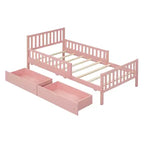 MAYEERTY Letto a Piattaforma in Legno per Bambini, con Sponde di Sicurezza su Entrambi i Lati e Due Cassetti Contenitori, Rosa
