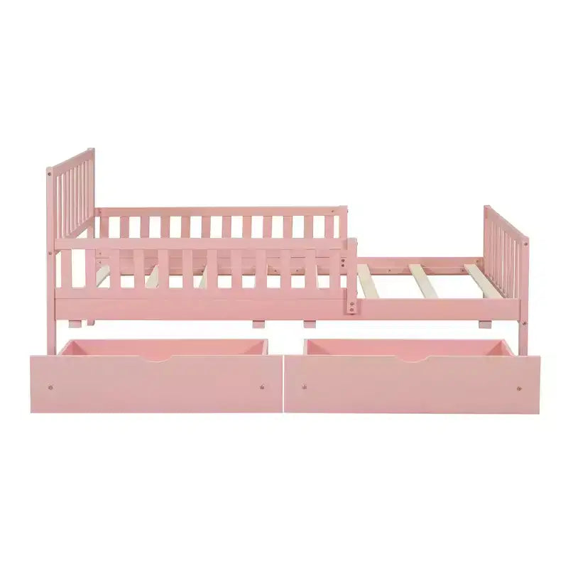 MAYEERTY Letto a Piattaforma in Legno per Bambini, con Sponde di Sicurezza su Entrambi i Lati e Due Cassetti Contenitori, Rosa